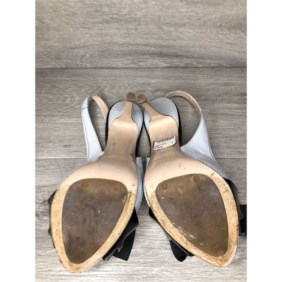 miu miu Great Labels White Patent Black Bow Peep Slingback Heels Women Sz 37EU/6 - Picture 9 of 16